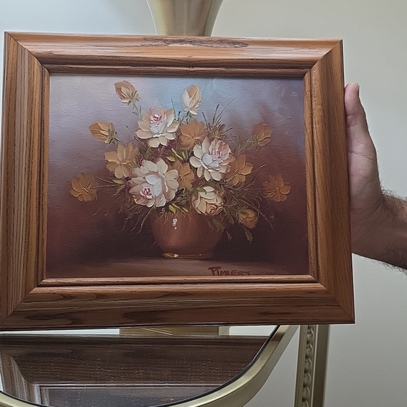 Floral Painting with Brown Frame - Picture 1 of 15
